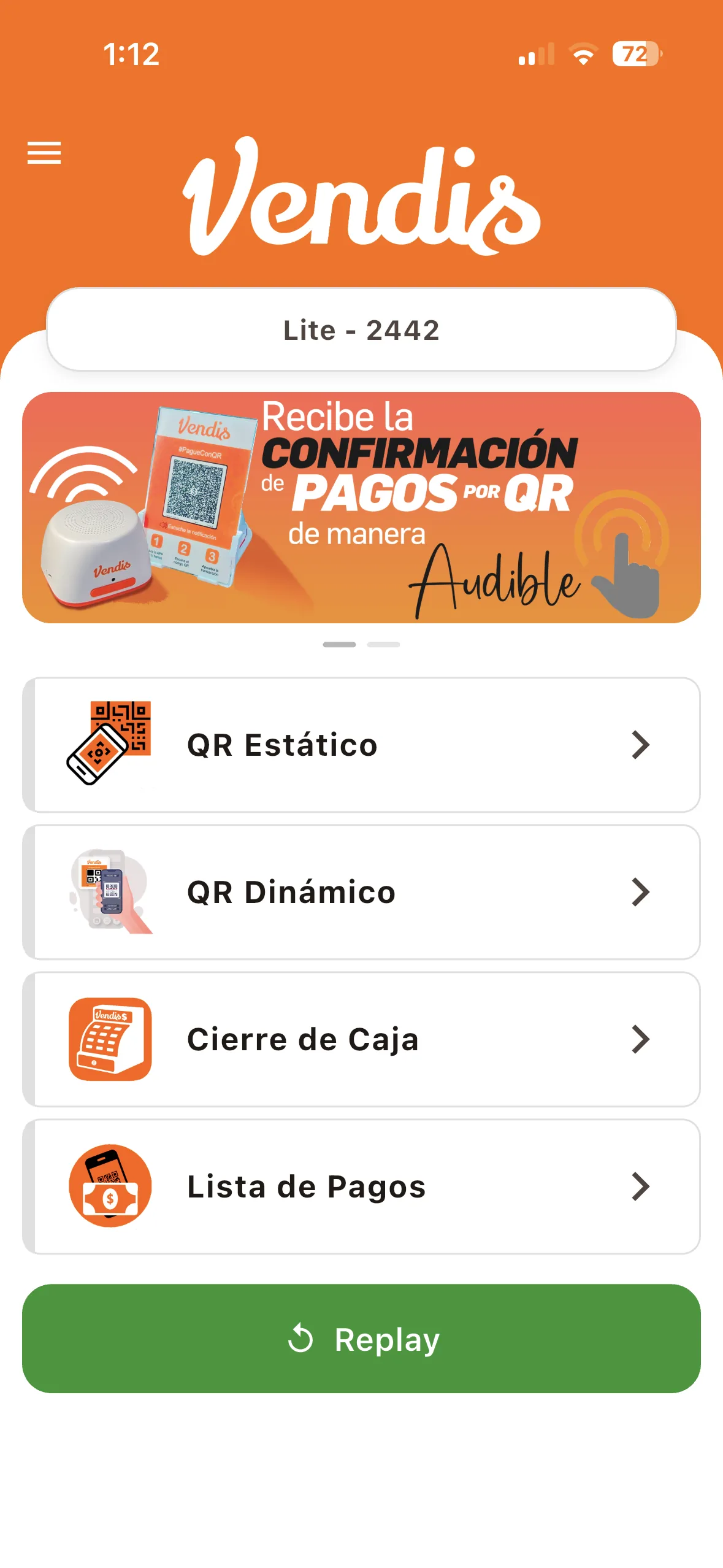 Menú Principal con tarjetas de acceso rápido