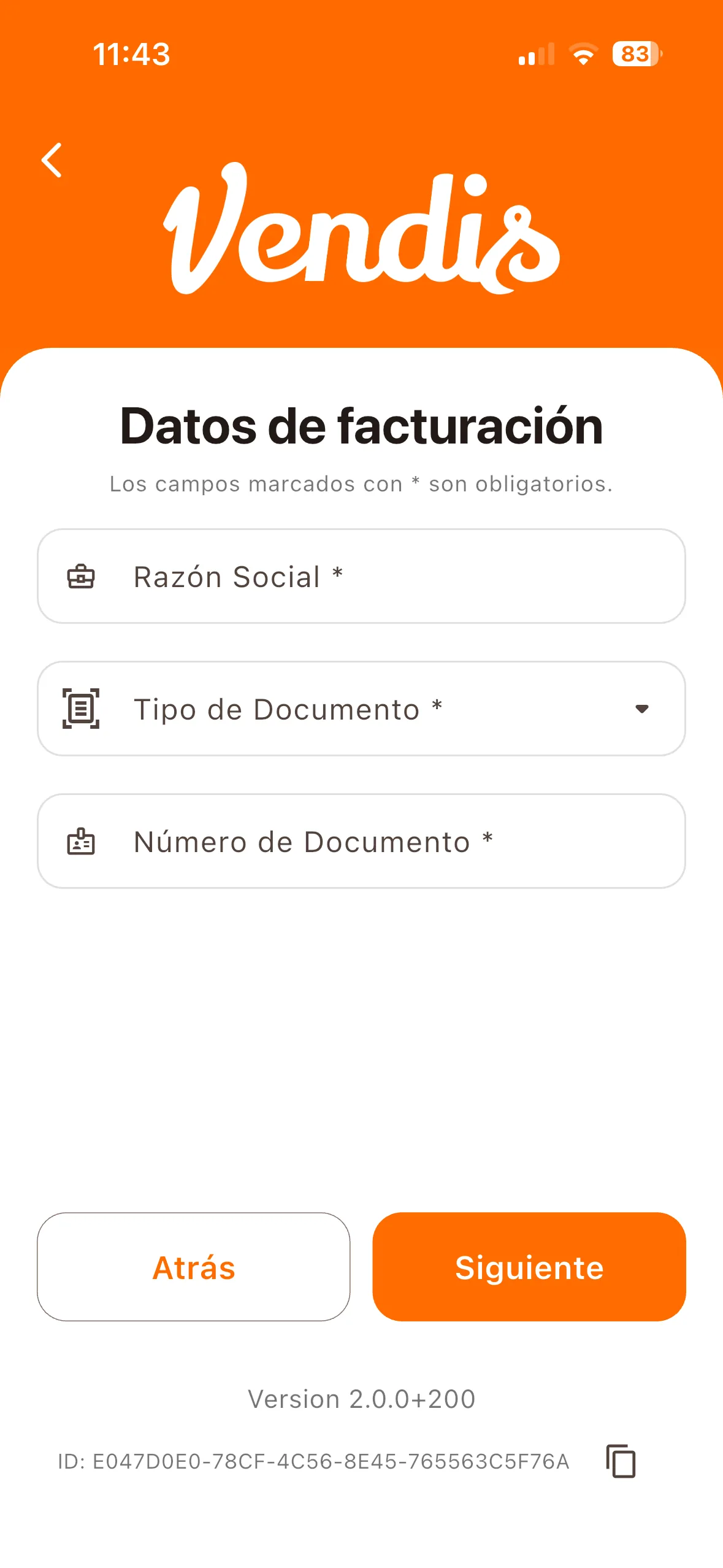 Formulario de datos de facturación