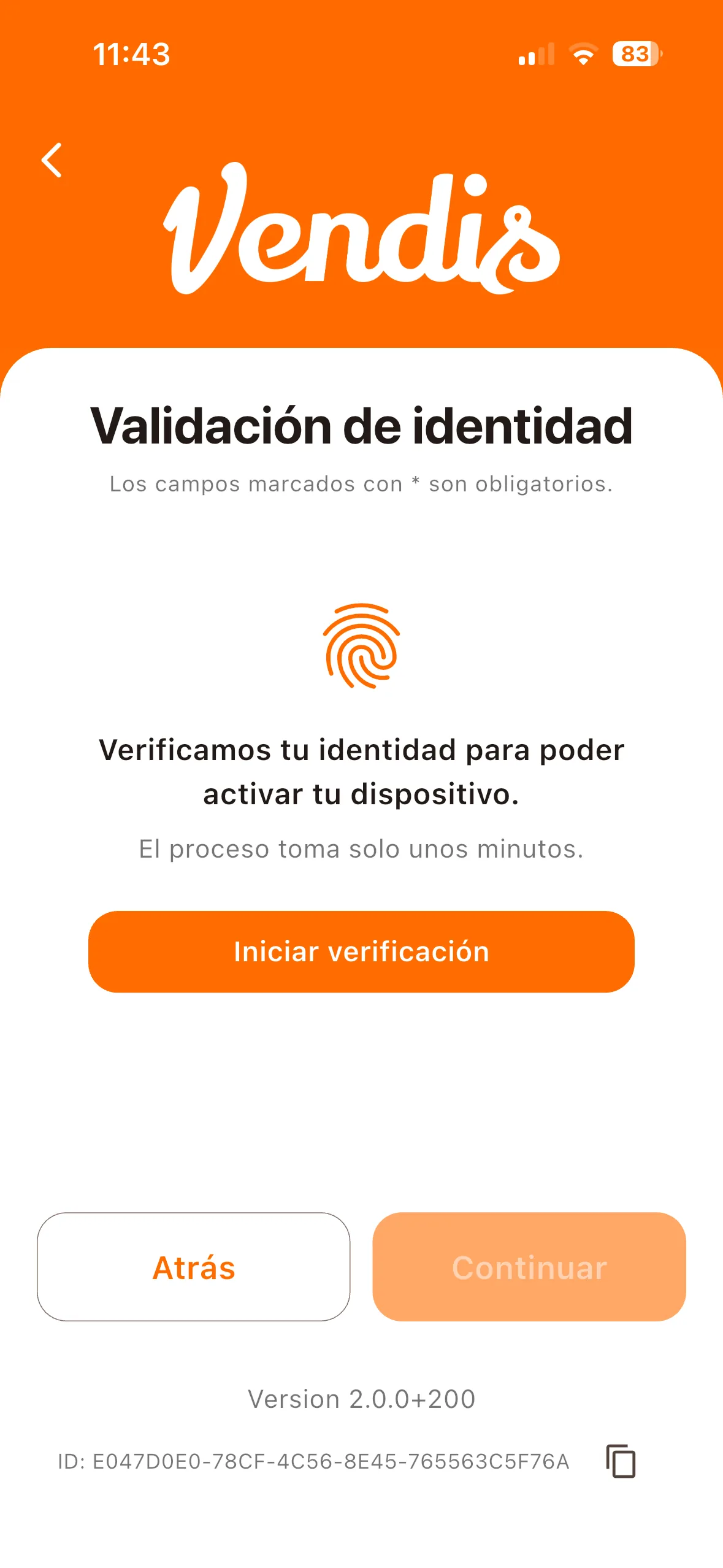 Pantalla de verificación de identidad