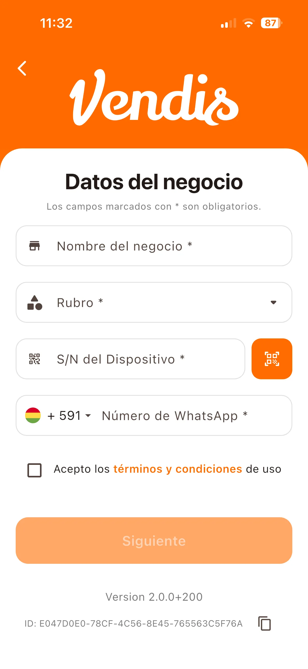 Formulario de datos del negocio