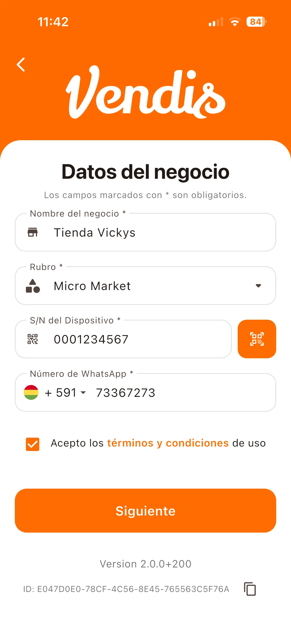 Formulario de datos del negocio completado
