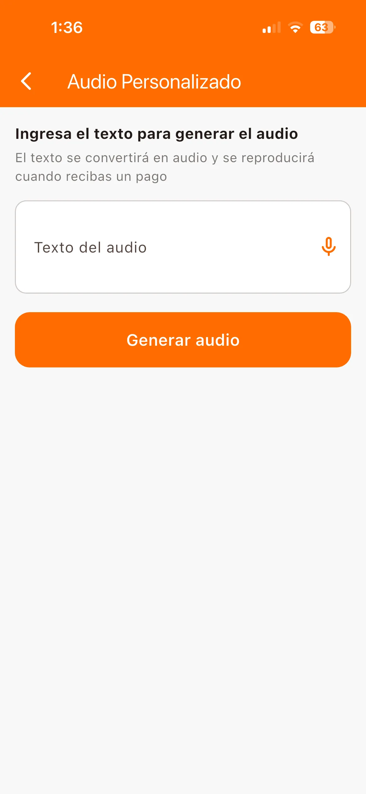 Pantalla de creación de audio