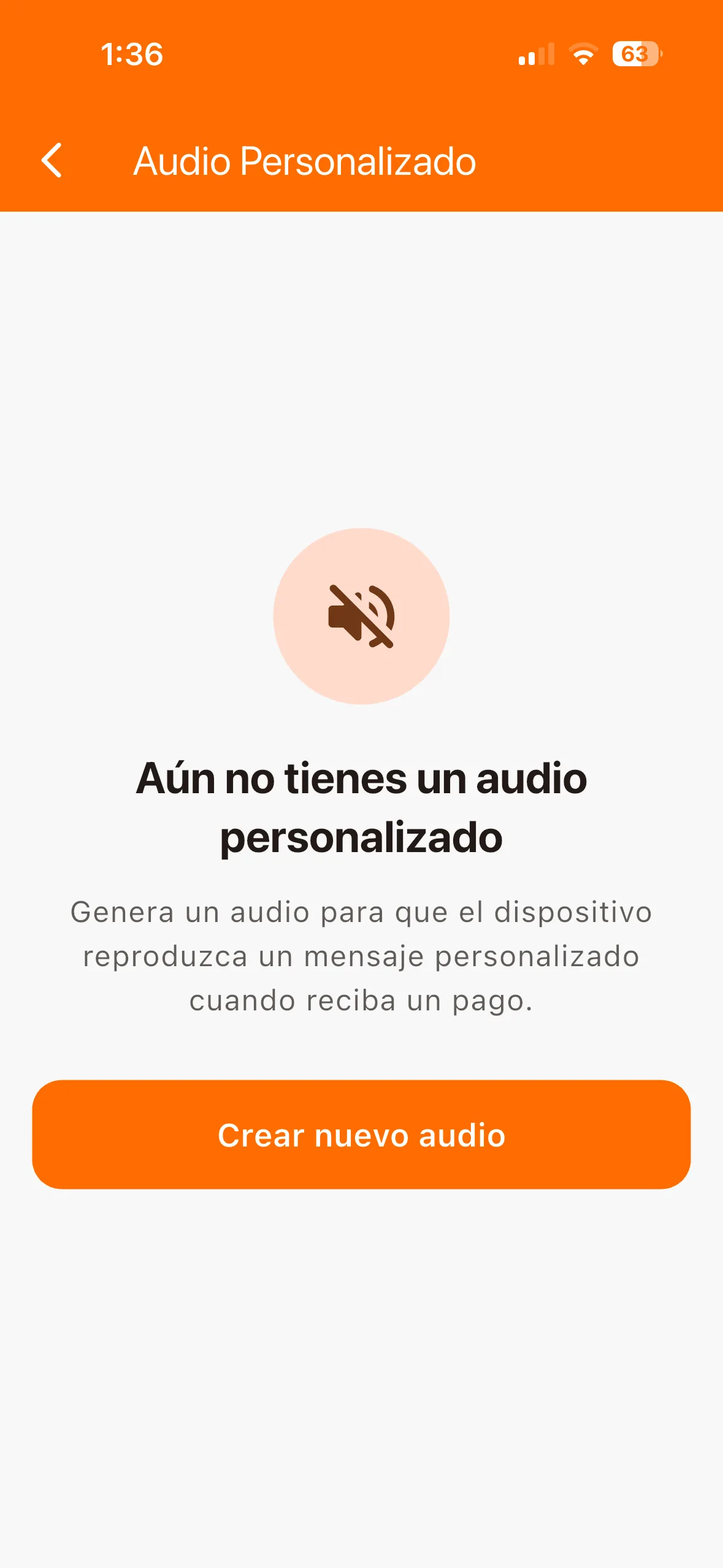Pantalla sin audio configurado