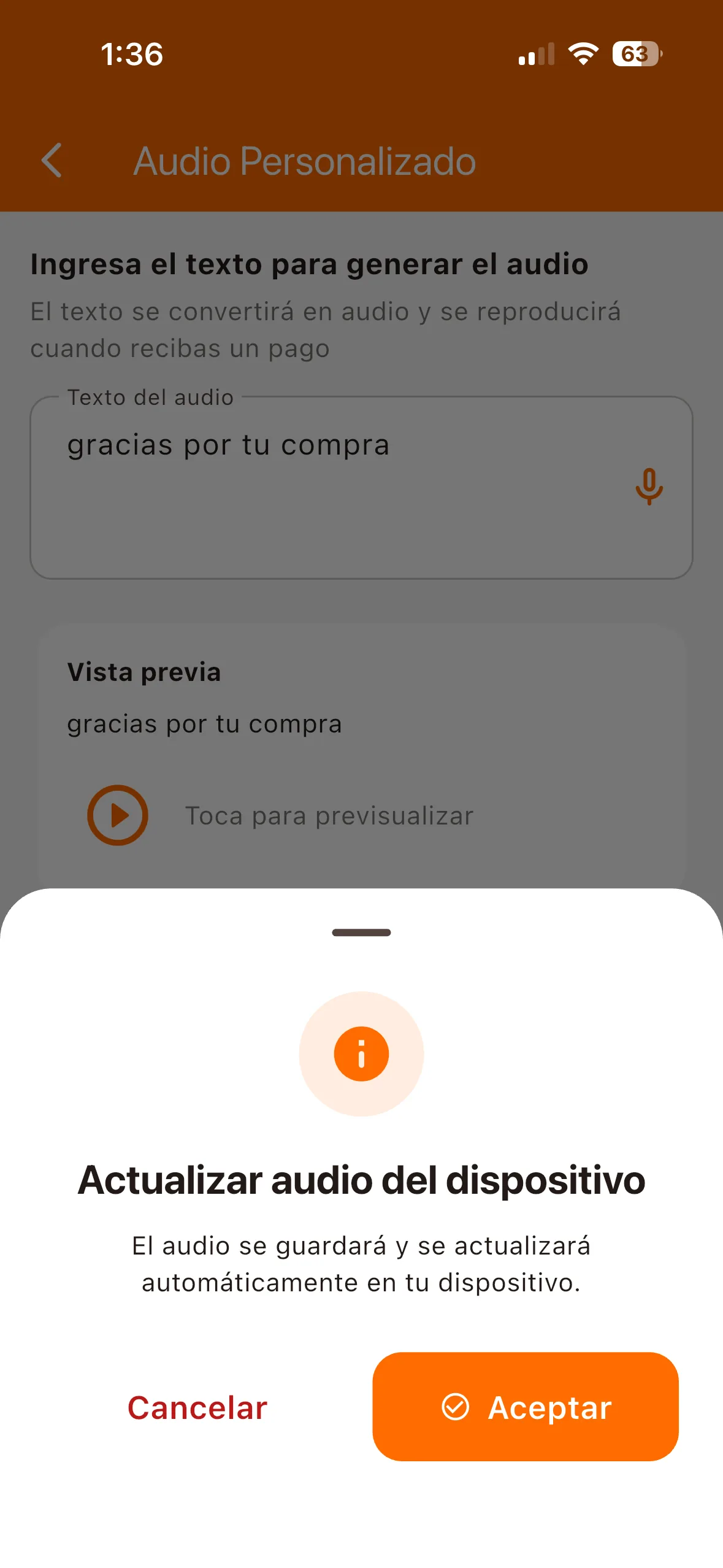 Confirmación de guardado del audio