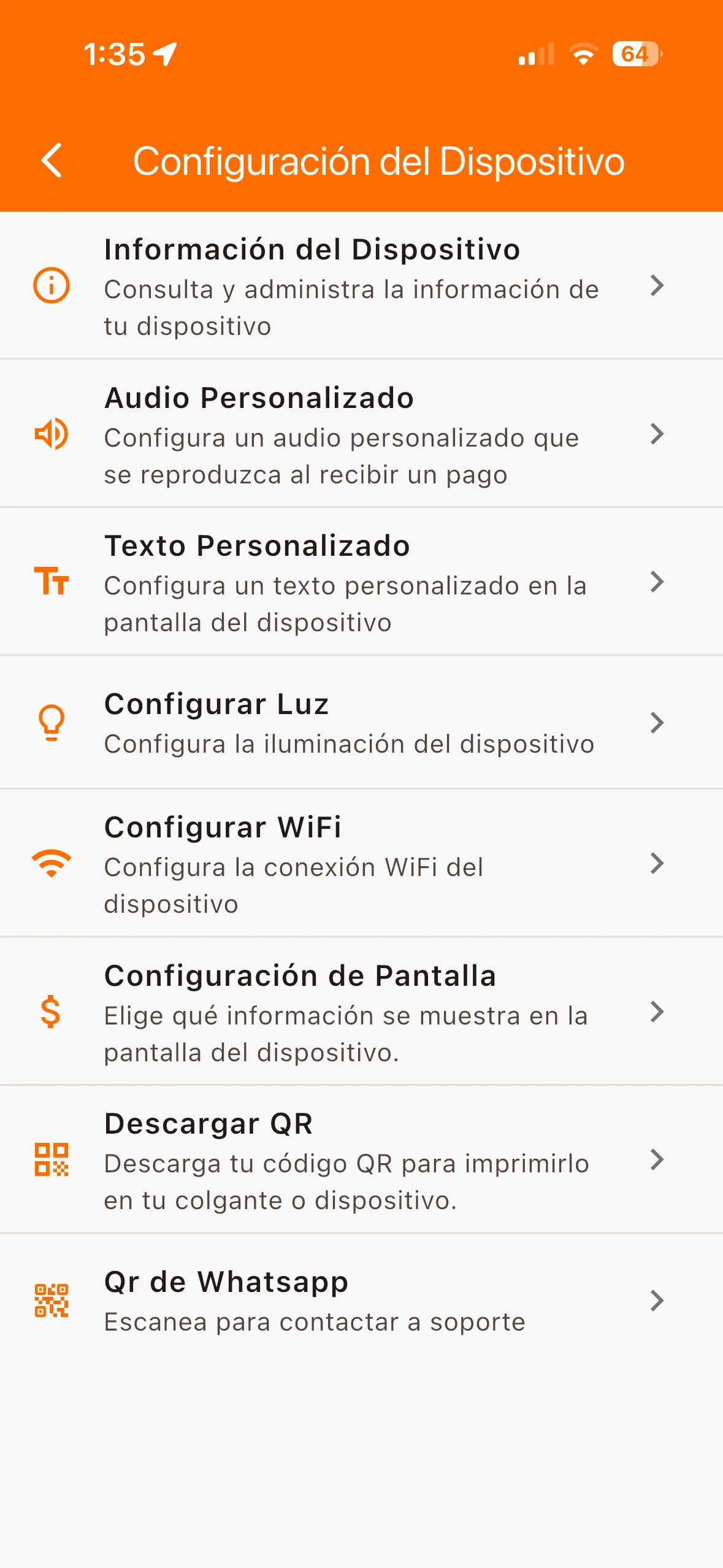 Panel de configuración del dispositivo