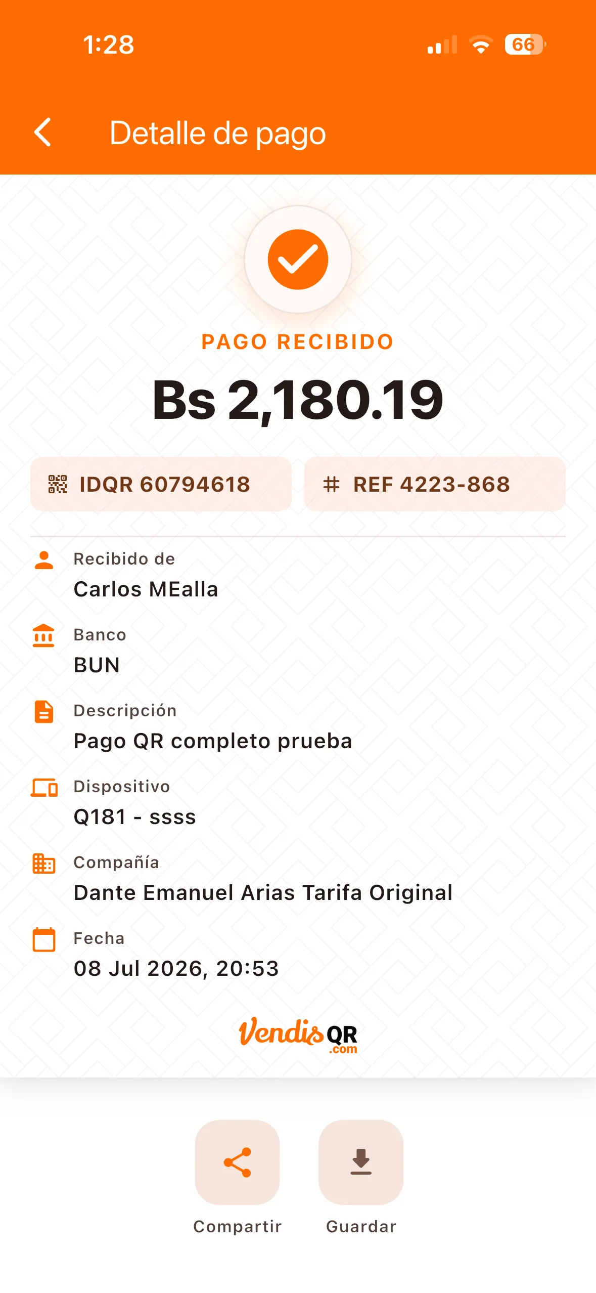 Detalle de pago con el comprobante