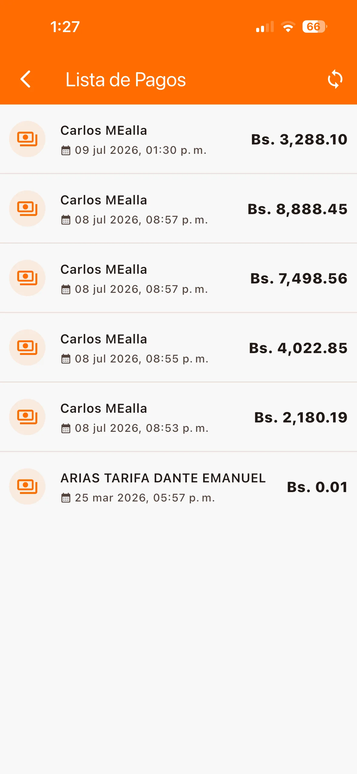 Lista de pagos