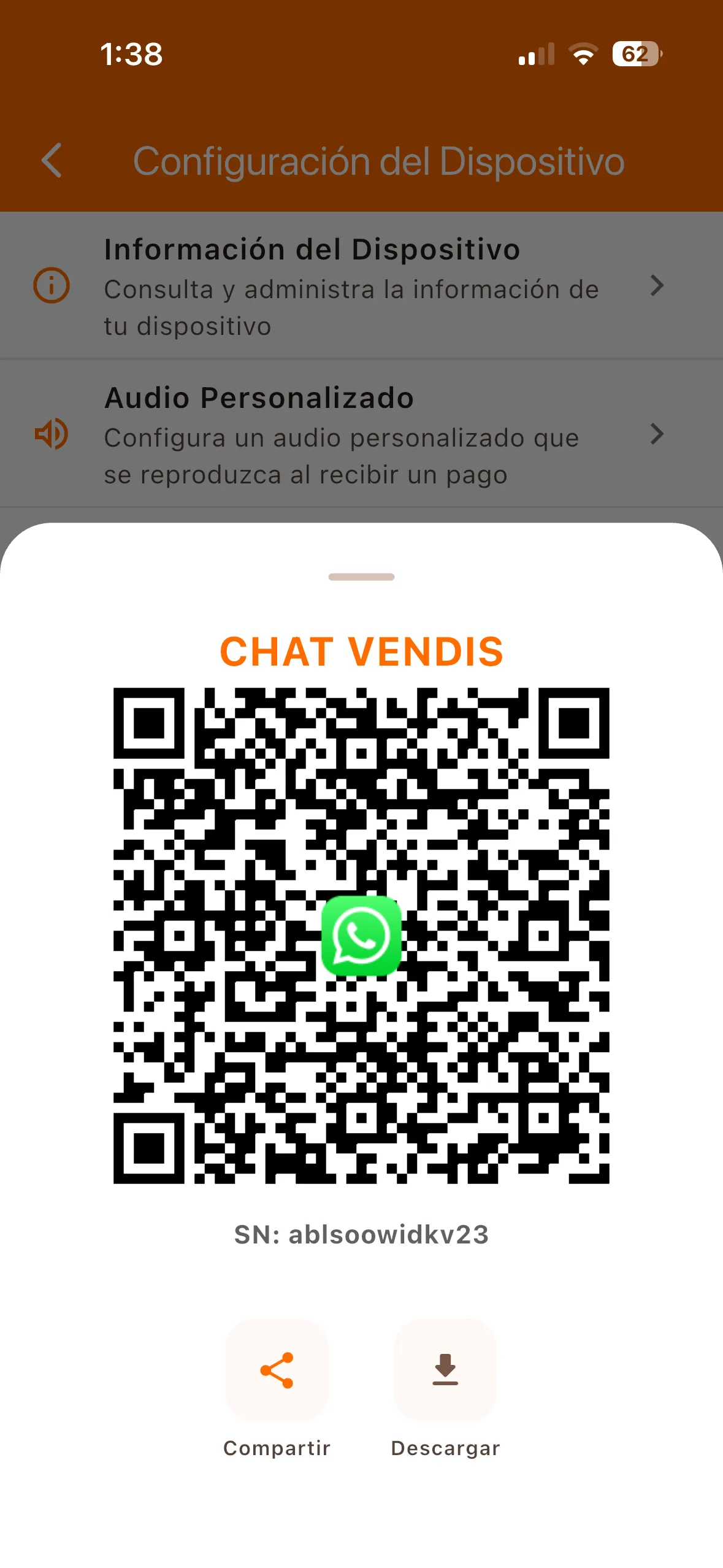 Hoja inferior con el código WhatsApp QR
